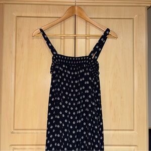 Loft smocked MIDI Dress Size S Blue With White Swirls Sundress Tiered Bottom